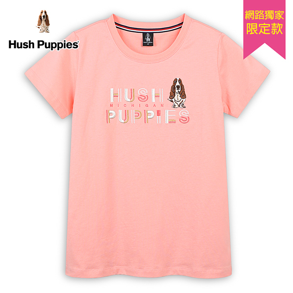 Hush Puppies T恤 女裝簡約配色造型品牌英文刺繡狗T恤