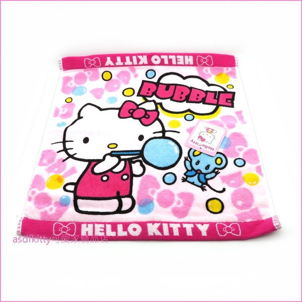 asdfkitty*KITTY吹泡泡小毛巾/擦手巾/手帕-34*35公分-日本正版商品