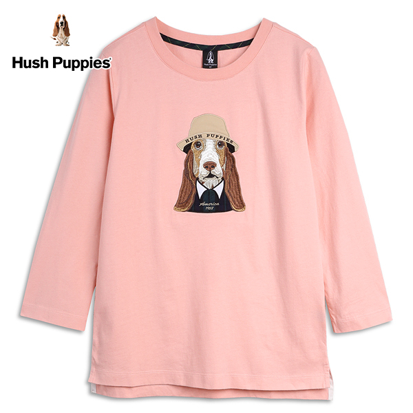 Hush Puppies 上衣 女裝戴帽精緻刺繡狗七分袖上衣