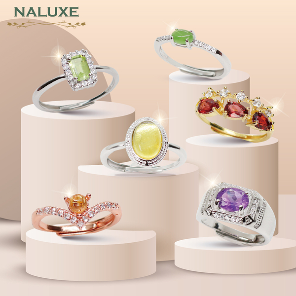 時尚輕珠寶【Naluxe】天然寶石水晶活動圍戒指-送禮首選(鈦晶、紫水晶、琥珀、橄欖石、石榴石)