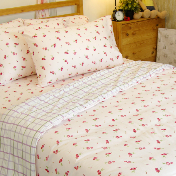 加大雙人床包涼被4件組-【粉玫瑰】精梳純棉、台灣製造 #寢居樂 product thumbnail 2