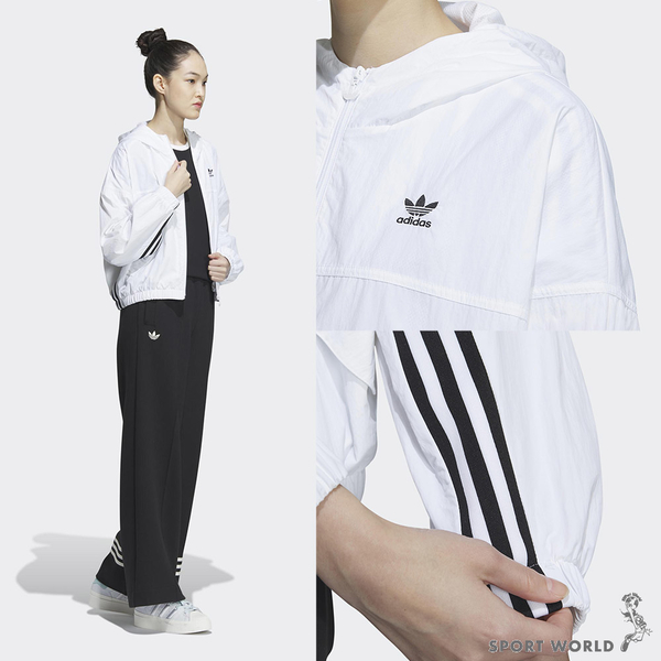 Adidas 女裝 連帽外套 防風 按扣口袋 白/黑【運動世界】IP1804/IP1805 product thumbnail 4