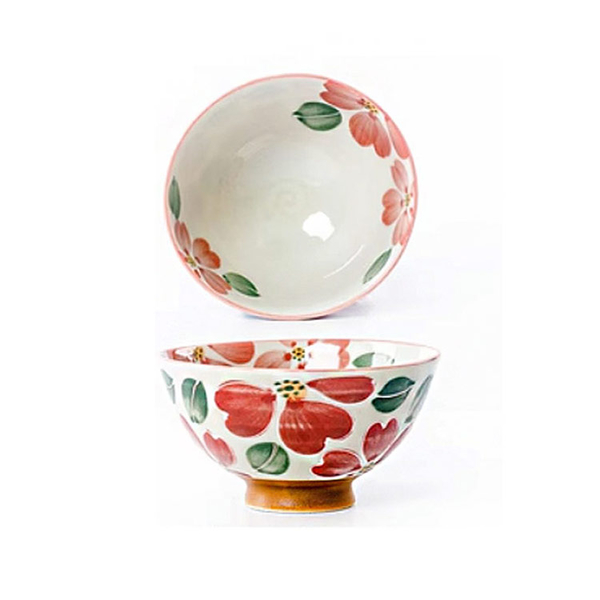【堯峰陶瓷】日本美濃燒-三色花毛料碗 藍色 紅色(單入)|日本花|情侶 親子碗|日本製陶瓷碗 product thumbnail 3