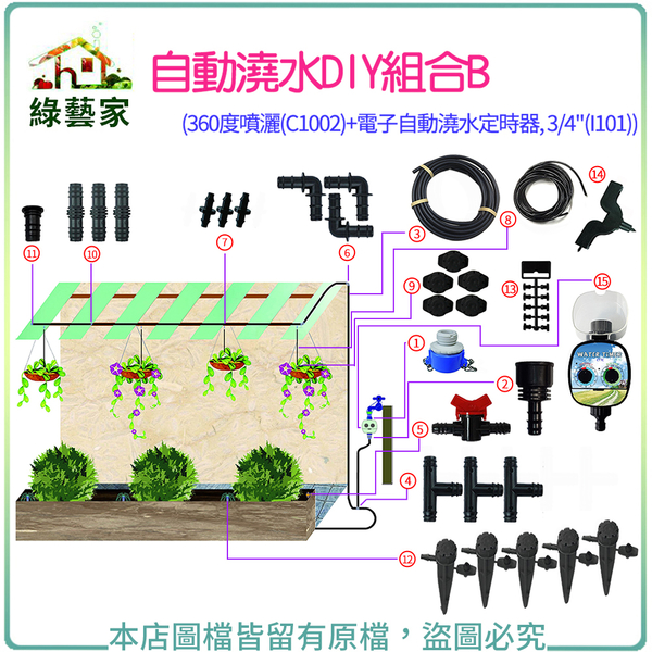 綠藝家 自動澆水diy組合b 360度噴灑 C1002 電子自動澆水定時器 3 4 I101 盆栽園藝 Yahoo奇摩購物中心