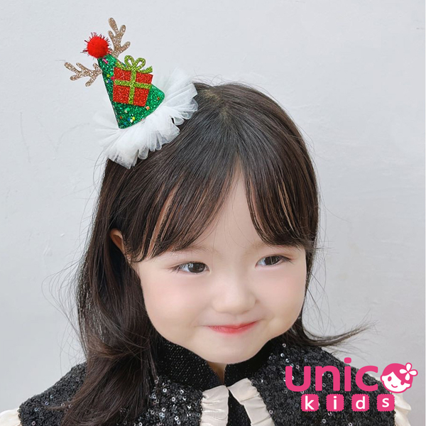 UNICO 兒童大人紅色綠色聖誕帽造型雪花蕾絲邊夾/髮夾 product thumbnail 2