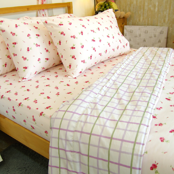 加大雙人床包涼被4件組-【粉玫瑰】精梳純棉、台灣製造 #寢居樂 product thumbnail 3