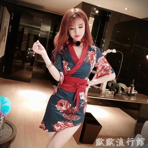 和服 女裝連衣裙2021新款時尚氣質v領修身包臀和服日系中國風裙子女士 歐歐