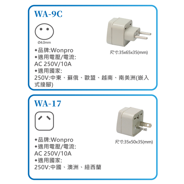 Wonpro 萬寶 旅行萬用轉接頭 區域型 WA-9C/WA-17 product thumbnail 4