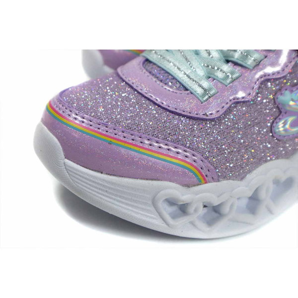 SKECHERS HEART LIGHTS 運動鞋 電燈鞋 有開關 魔鬼氈 童鞋 紫色 303751LLVMT no730 product thumbnail 6