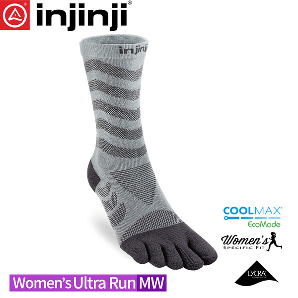 【INJINJI 美國 女 Ultra RUN 終極系列五趾短襪《石板灰》】WAA68/五指襪/專業排汗襪/登山健行襪