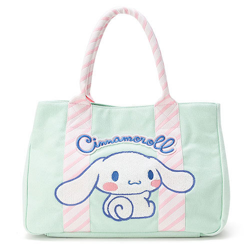 【震撼精品百貨】大耳狗 Cinnamoroll~大耳狗喜拿立體刺繡裝飾帆布手提袋(斜條紋)