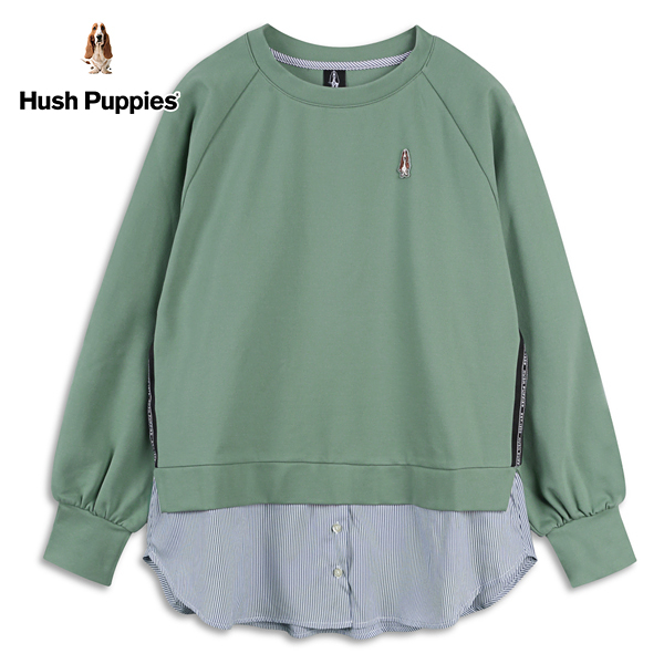 Hush Puppies 上衣 女裝下擺條紋拼接拉克蘭寬袖上衣