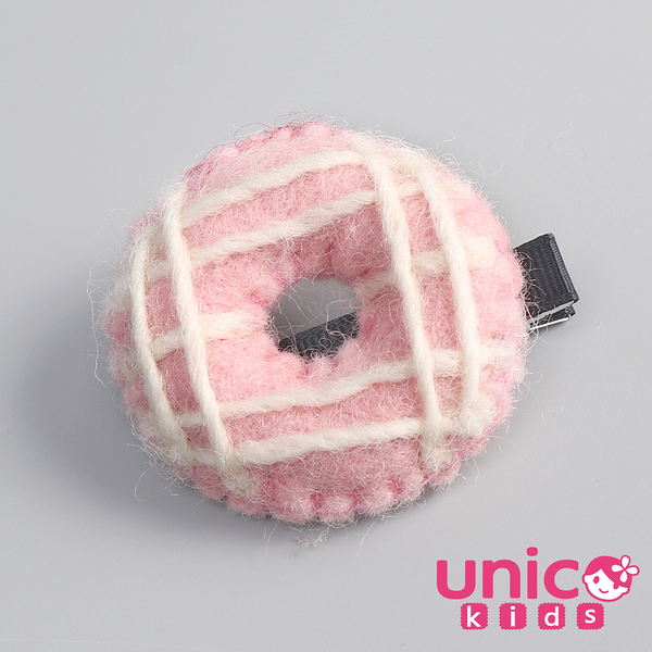 UNICO 兒童 超萌甜甜圈毛茸茸髮夾-粉色