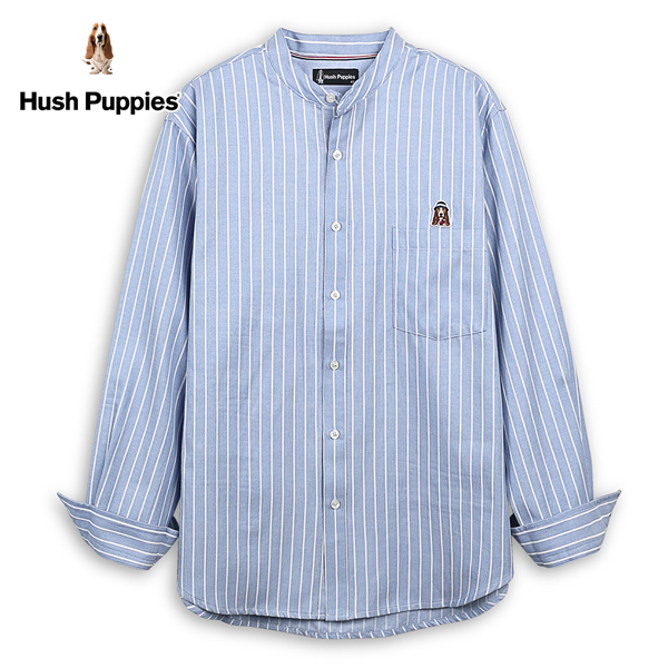 Hush Puppies 襯衫 男裝休閒直條紋漁夫帽狗亨利領襯衫