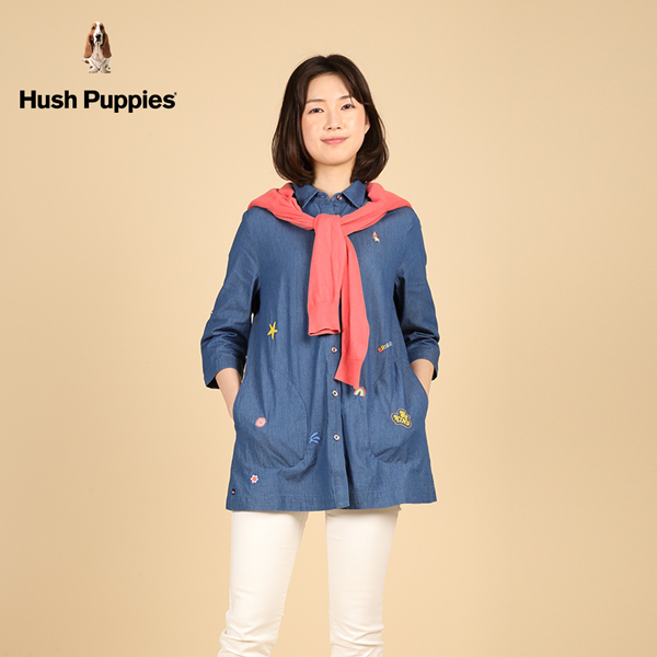 Hush Puppies 襯衫 女裝趣味繡花牛仔七分袖長版襯衫 product thumbnail 4