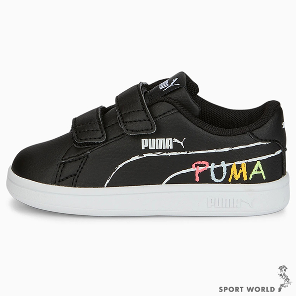 Puma Smash v2 童鞋 小童 休閒 魔鬼氈 皮革 黑【運動世界】38620101