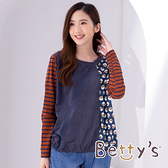 betty’s貝蒂思　文藝風拼接喵咪連帽T-shirt(深藍)