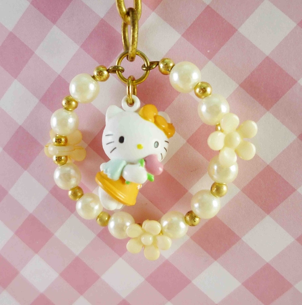 【震撼精品百貨】Hello Kitty 凱蒂貓~KITTY鑰匙圈-圓珠花-橘