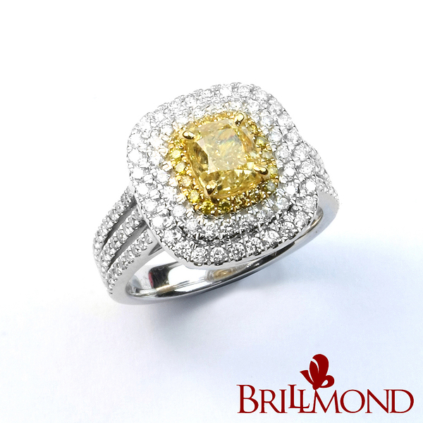 【BRILLMOND】 極致豪華一克拉黃彩鑽戒(Fancy Light Yellow/SI2 18K金台)