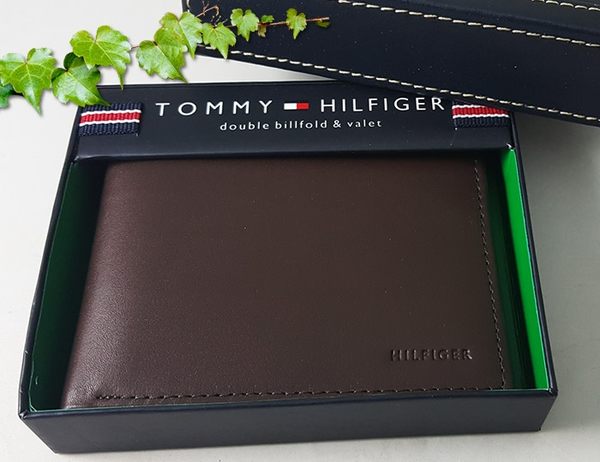 【Tommy】Tommy Hilfiger 男皮夾 短夾 牛皮夾 簡式雙鈔夾 品牌盒裝／咖色