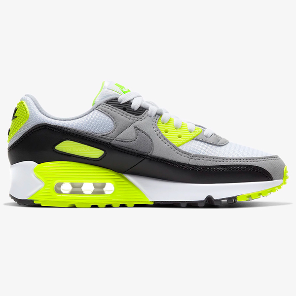 NIKE Air Max 90 女鞋 休閒 復古 氣墊 避震 皮革 網布 灰 螢光黃 【運動世界】CD0490-101 product thumbnail 3