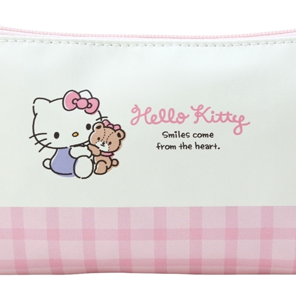 小禮堂 Hello Kitty 皮質三角雙層筆袋 (米粉格子抱熊款) 4550337-300831 product thumbnail 5
