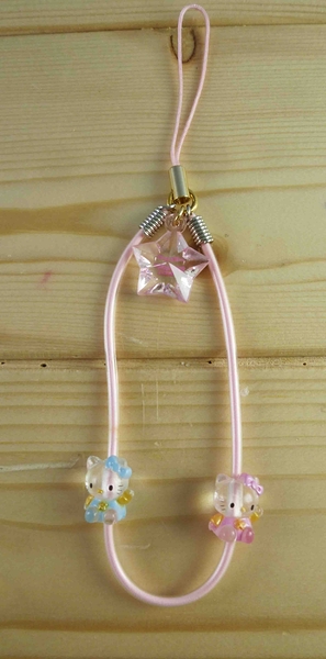 【震撼精品百貨】Hello Kitty 凱蒂貓~手機提帶-螢光粉星