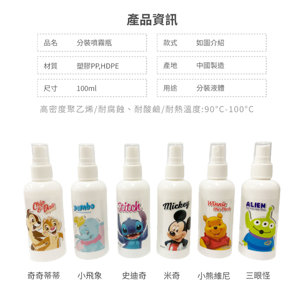 迪士尼經典系列 噴霧式分裝瓶HDPE 防疫必備噴瓶 可裝酒精 (100ml) product thumbnail 7