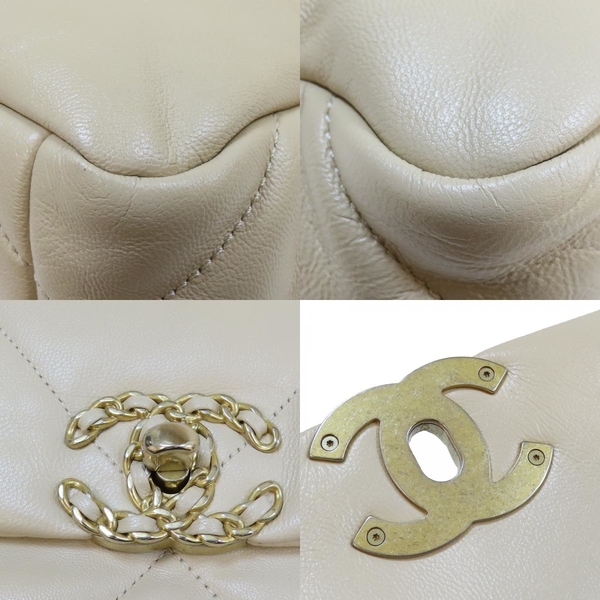 【二手名牌BRAND OFF】CHANEL 香奈兒 米色 羊皮 菱格紋 Chanel 19 肩背包 金扣 26CM product thumbnail 9