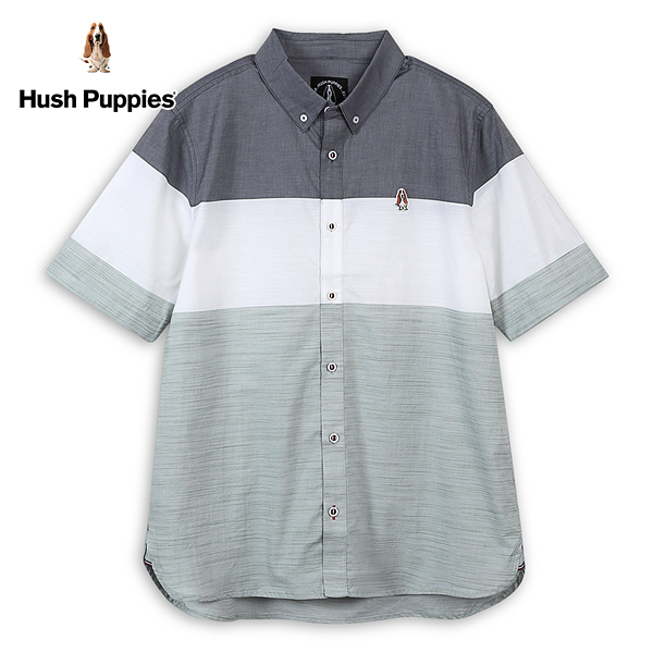 Hush Puppies 襯衫 男裝簡約多色拼接刺繡小狗短袖襯衫