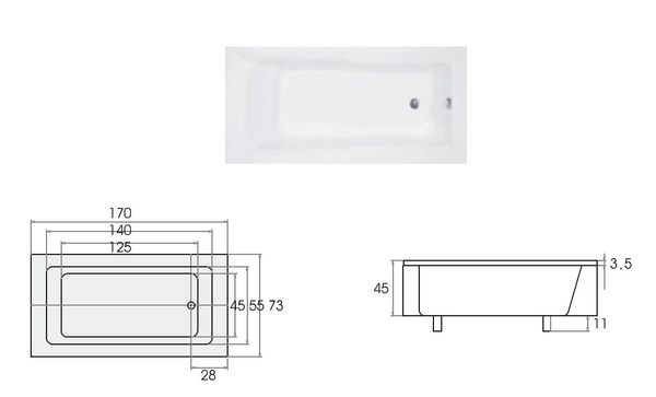 【麗室衛浴】BATHTUB WORLD 長型壓克力浴缸 LS-7173E 帶牆 170*73*55cm