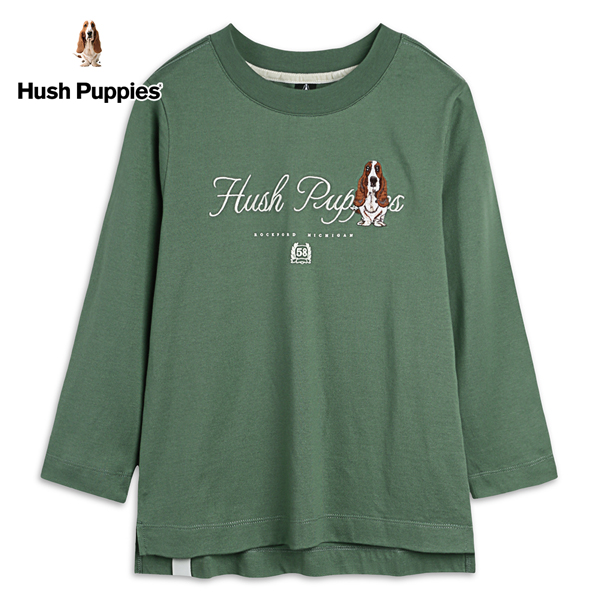 Hush Puppies T恤 女裝品牌文字刺繡狗七分袖T恤