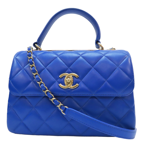 【二手名牌BRAND OFF】CHANEL 香奈兒 藍色 牛皮 Trendy CC Handle Flap 两用包 24cm 金扣