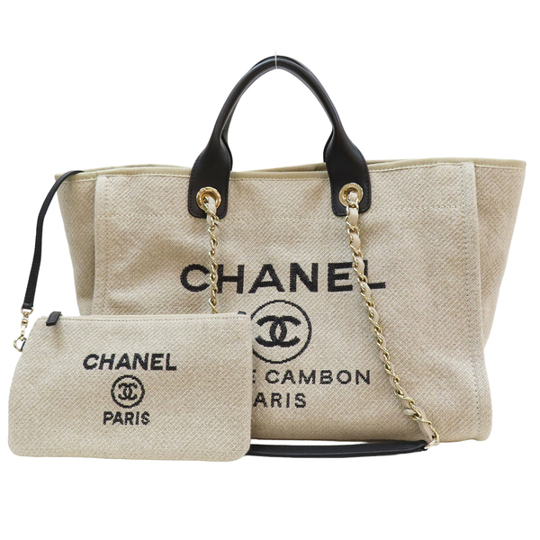 【二手名牌BRAND OFF】CHANEL 香奈兒 灰色 帆布 Deauville MM 托特包