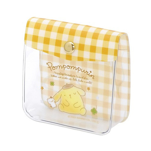 【震撼精品百貨】Pom Pom Purin 布丁狗~日本Sanrio三麗鷗 布丁狗透明扣式零錢包吊飾(黃格子款)*07011