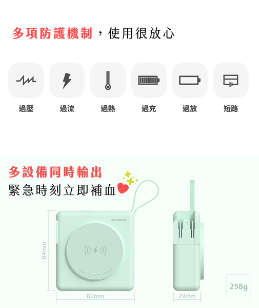 POLYBATT 神隊源 22W 多合一快充 10000mAh 自帶線 行動電源 product thumbnail 6