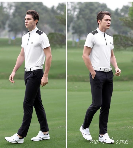 夏季高爾夫服裝 男士短袖t恤上衣 男裝立領速干衣服