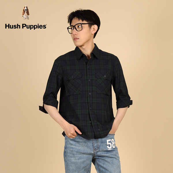 Hush Puppies 襯衫 男裝美式經典格紋七分袖貼袋襯衫 product thumbnail 3