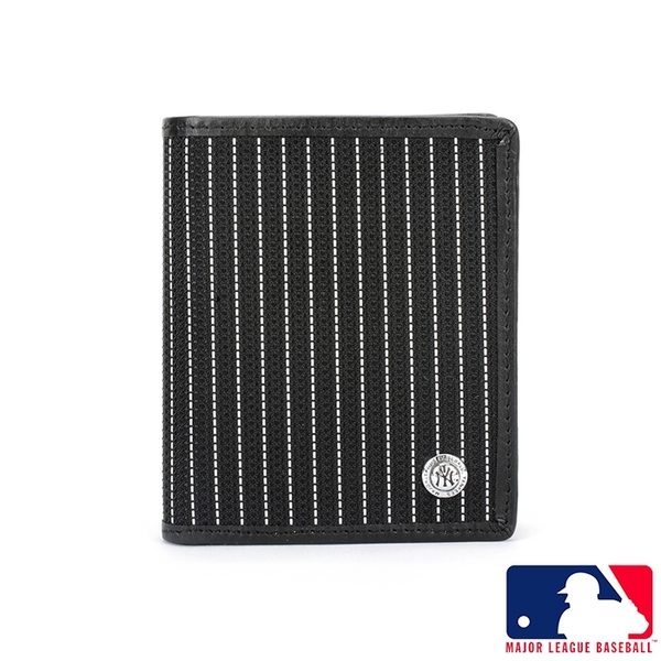背包族【MLB 美國大聯盟 】洋基 條紋直式8卡 皮夾/短夾/錢包-(黑色)