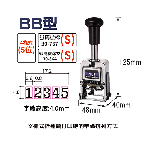 PLUS 普樂士 30-882 BB型 5位自動號碼機