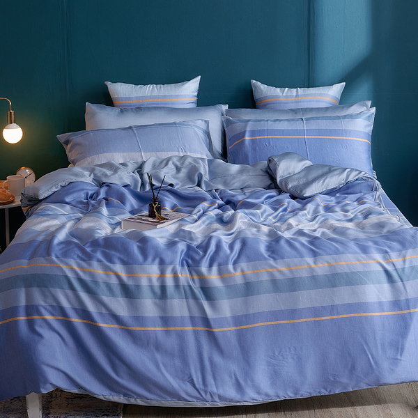 戀家小舖【藍調時光】雙人床包含兩件枕套 天絲 台灣製