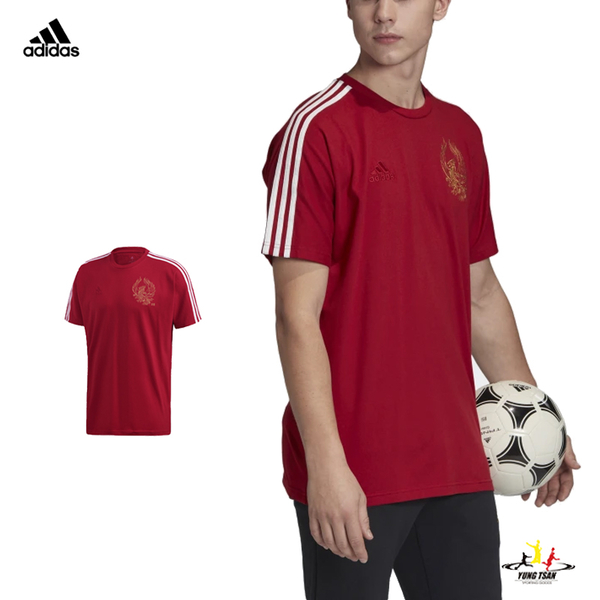 Adidas Arsenal CNY 男暗紅短袖上衣愛迪達火鳳足球衣棉質運動休閒短T 