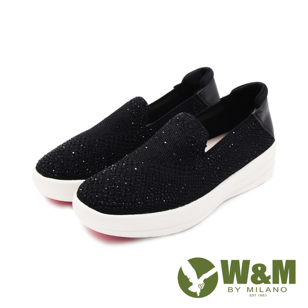 W&M(女)閃耀珠鑽飛線編織透氣增高厚底鞋 女鞋-黑(另有藍、粉)