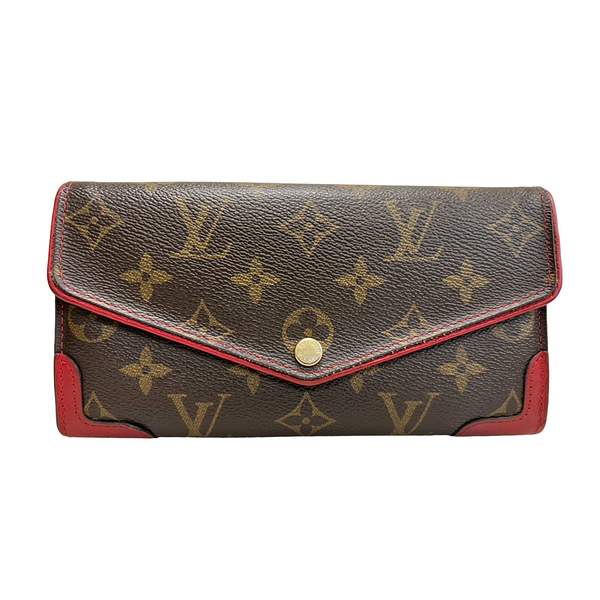 【二手名牌BRAND OFF】LOUIS VUITTON LV 路易威登 棕色/紅色 原花 PVC塗層帆布 扣式長夾 M61184