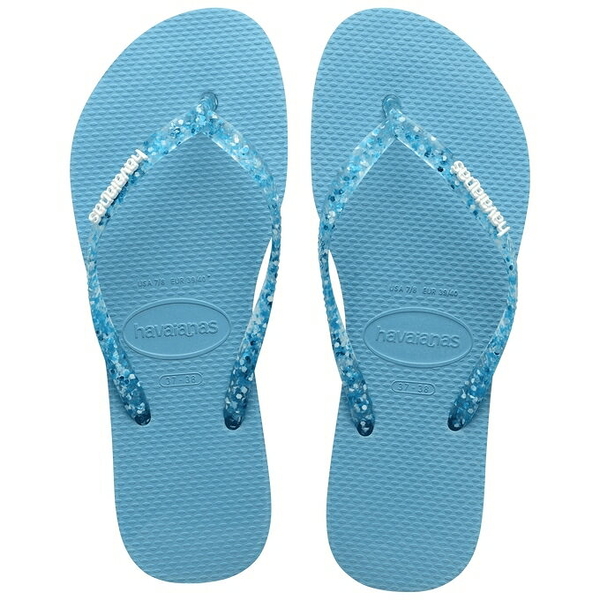 havaianas 哈瓦士 巴西人字拖 女款 Slim logo metallic 藍點果凍帶 蘇打汽水 拖鞋 夾腳拖【南風百貨】