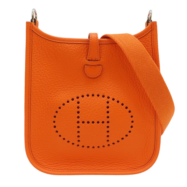 HERMES 愛馬仕 橘色 Taurillon Clemence牛皮 Mini Evelyne 肩背包 B刻 【二手名牌BRAND OFF】