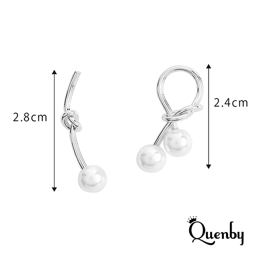 Quenby 聖誕交換禮物 韓系 平價飾品 925純銀 不對稱扭結珍珠耳環/耳針 product thumbnail 6