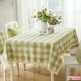 桌巾 現代簡約棉麻淺綠色格子防水布藝桌布 餐桌茶幾櫃子台布【電購3C】