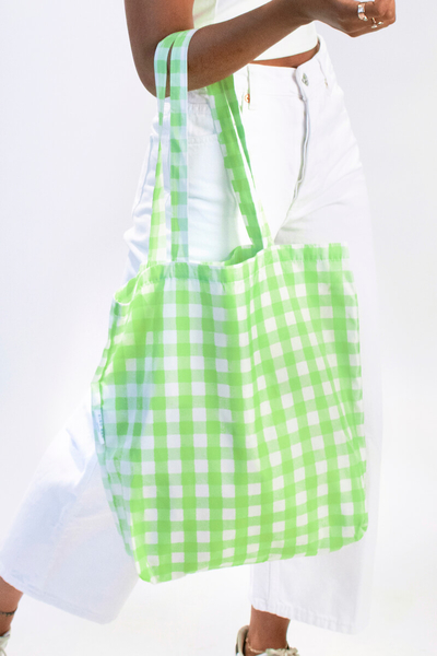 英國Kind Bag-環保托特包-檸檬綠方格 product thumbnail 4