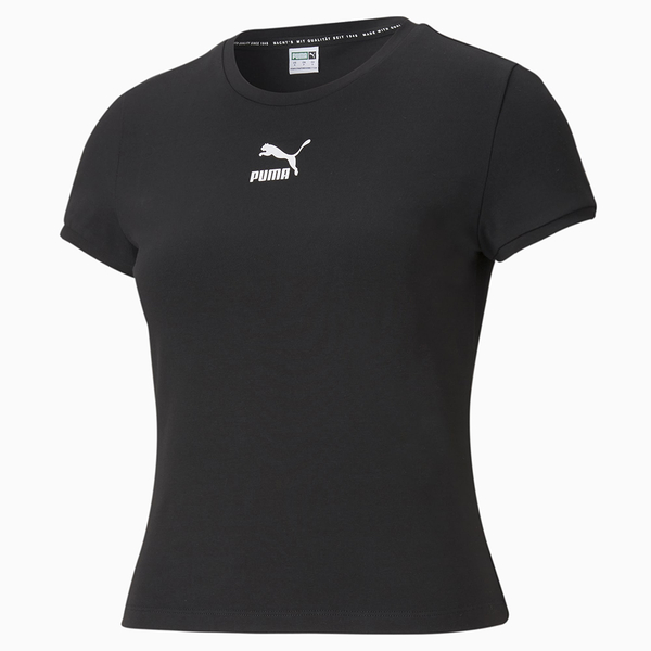 【現貨】PUMA Classics 女裝 短袖 T恤 休閒 短版 貼身 棉 歐規 黑【運動世界】59957751